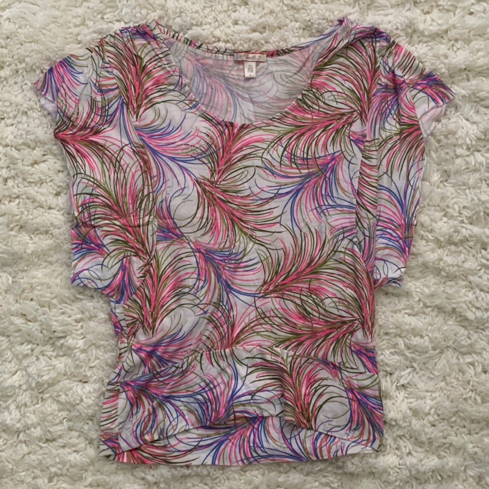 Y2K White Multicolored Print Flutter Sleeve Top